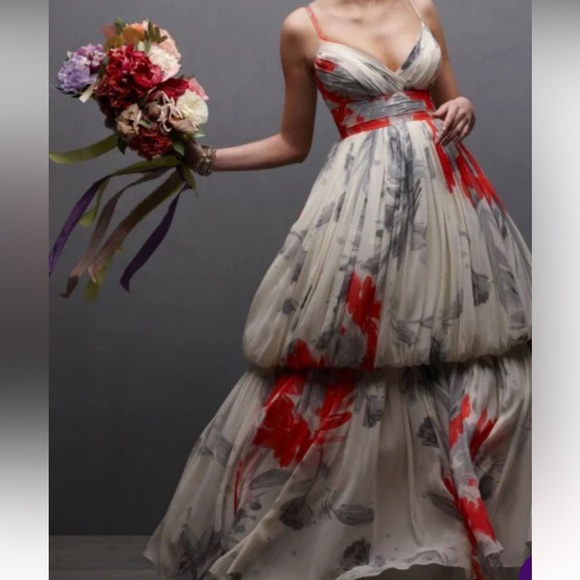 NWOT Anthropologie x BHLDN Beth Bowley Neela Silk Tiered wedding floral Dress 8